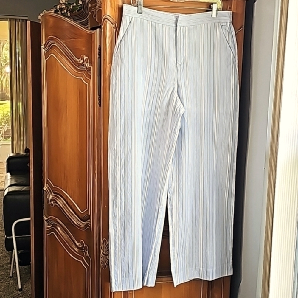 KAARI striped size med lined summer pants. Elastic waist pockets blue/wh…‎